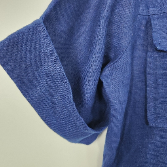 J. Crew 100% Linen Navy Blue Button-Up Short Sleeve Pocket Dress Size 8 NWOT - Picture 8 of 13